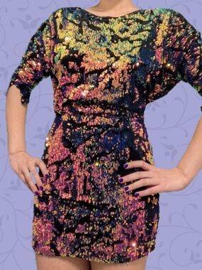 Sequin Multicolor Short Dress Black Base